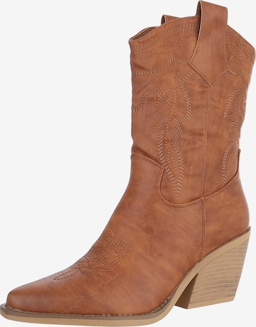 Ital-Design Cowboy Boots in Beige: front