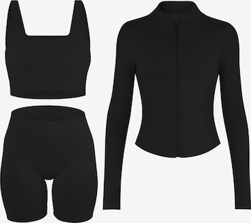 Circle Five Sportanzug 'Scrunch Shape Trainings-Set (Push-Up Shorts, Zipper Shaping Jacke und Medium Support Sport-BH)' in Schwarz: Vorderseite