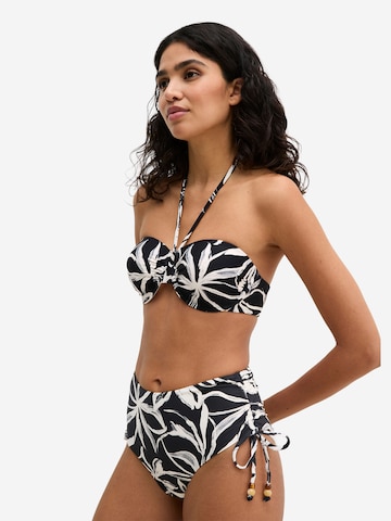 Marc O'Polo Bandeau Bikini top ' Abstract Floral ' in Black: front