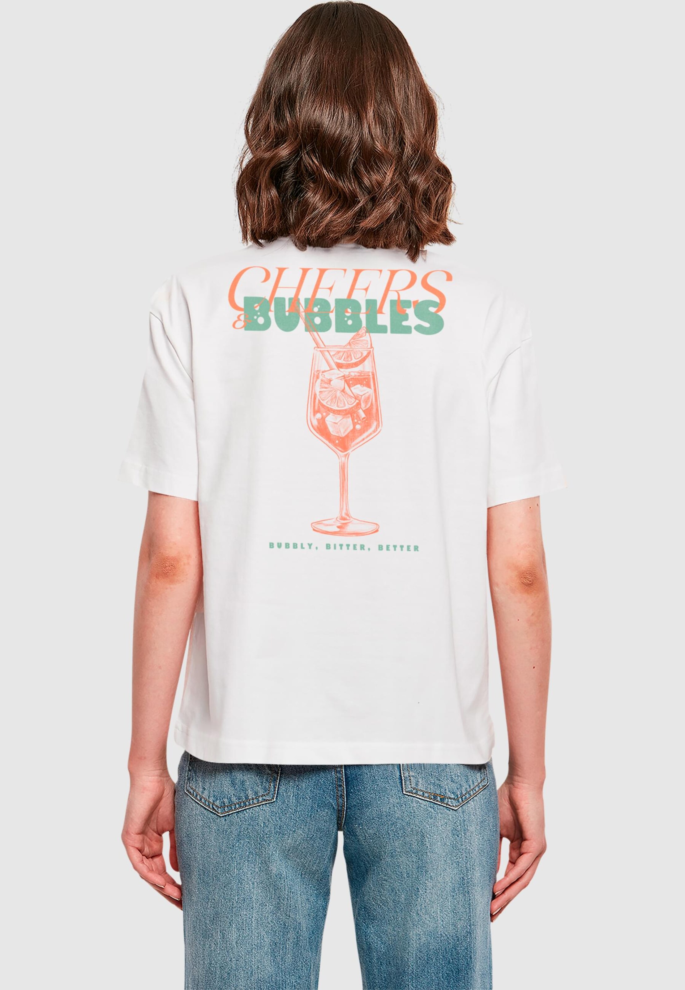 Miss Tee - Camiseta 'Cheers And Bubbles' en blanco: frente
