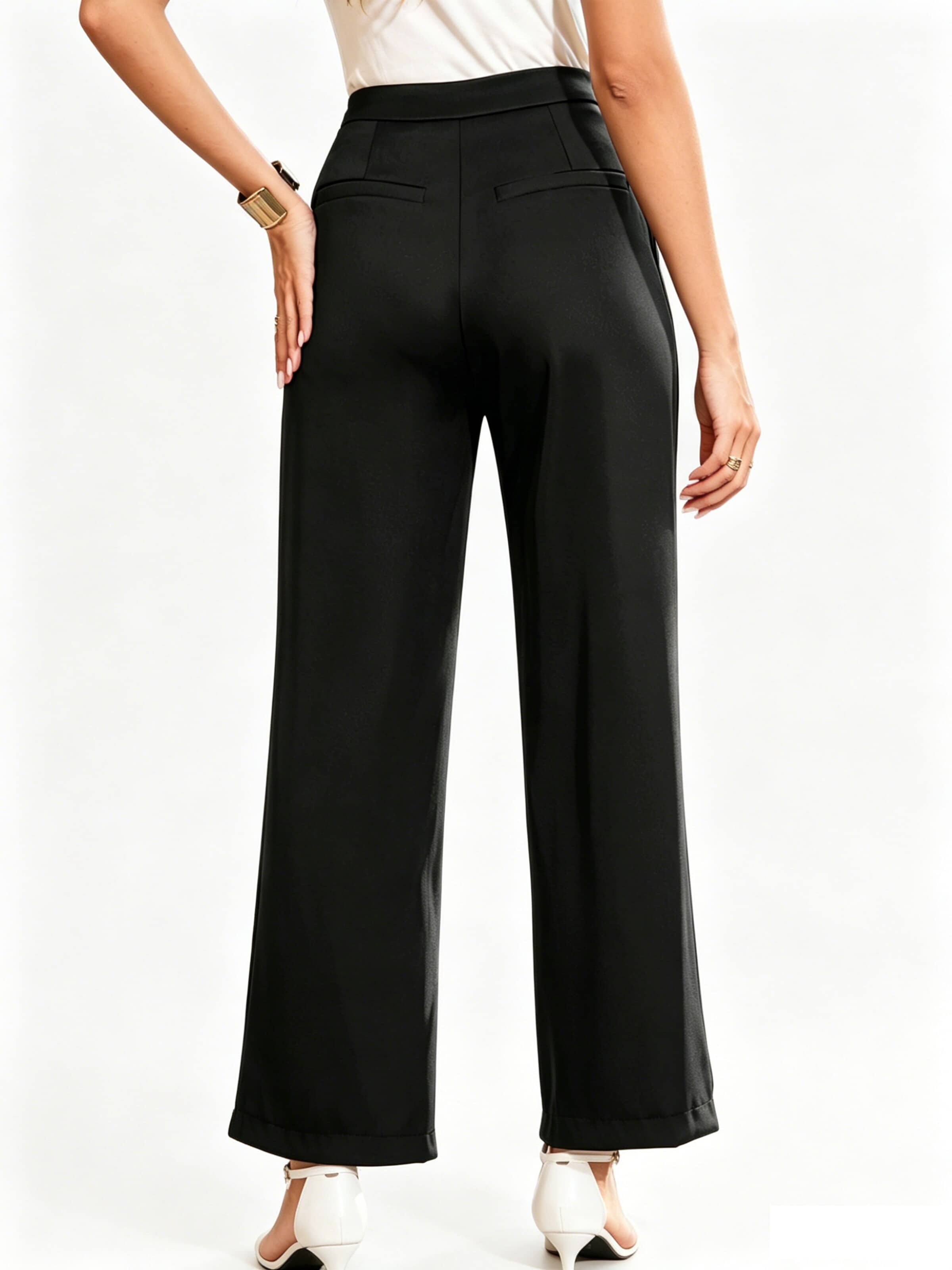 KoJooin Wide Leg Hose 'Weit geschnittene Anzughose für Damen, hochtaillierte Arbeitshose, Business-Casual-Hose mit Knöpfen'‌‌‌‌ in Schwarz