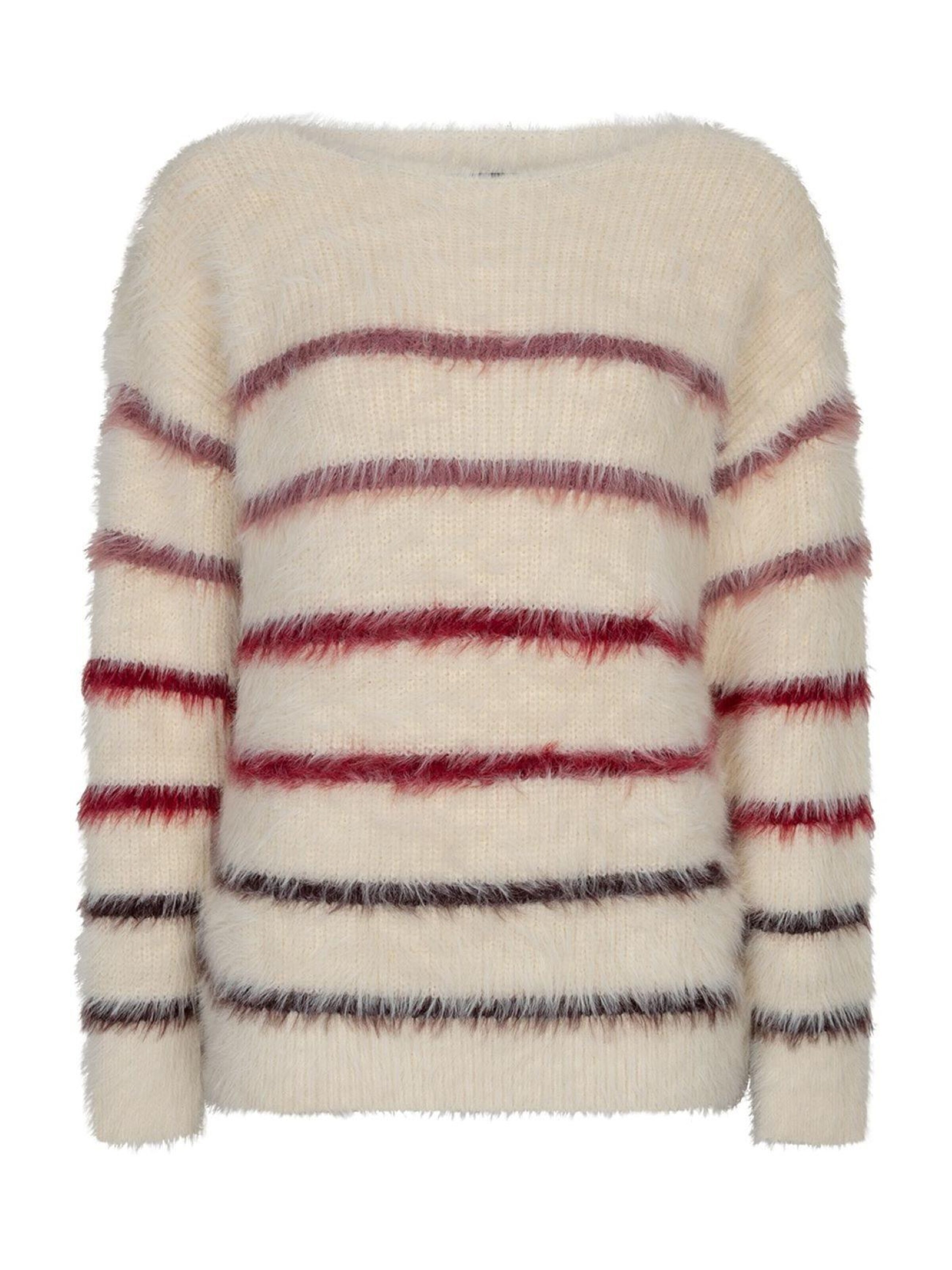 Red Button Gebreide top 'RB sweet fuzzy stripe burgundy' in Wit: voorkant