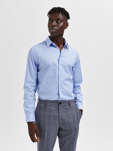 SELECTED HOMME Slim Fit Риза 'Nathan' в синьо: отпред