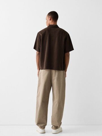 Bershka Comfort fit Button Up Shirt in Brown