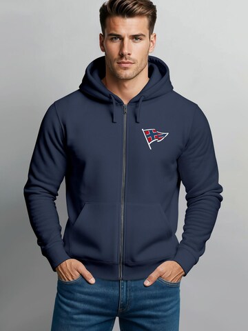Neverless Zip-Up Hoodie 'Norwegian Flag' in Blue