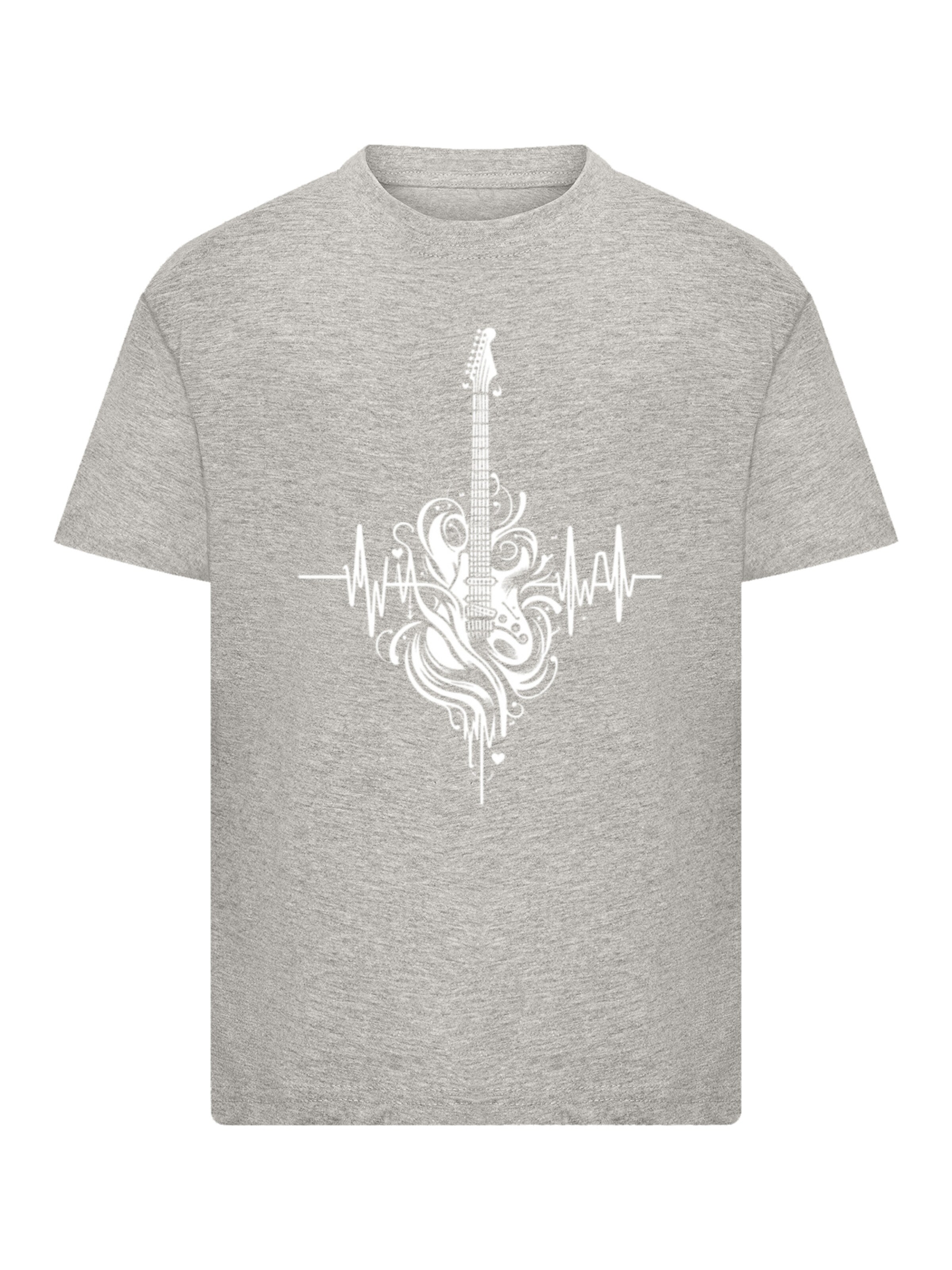 F4NT4STIC T-Shirt 'Gitarre Heartbeat' in Grau: Vorderseite