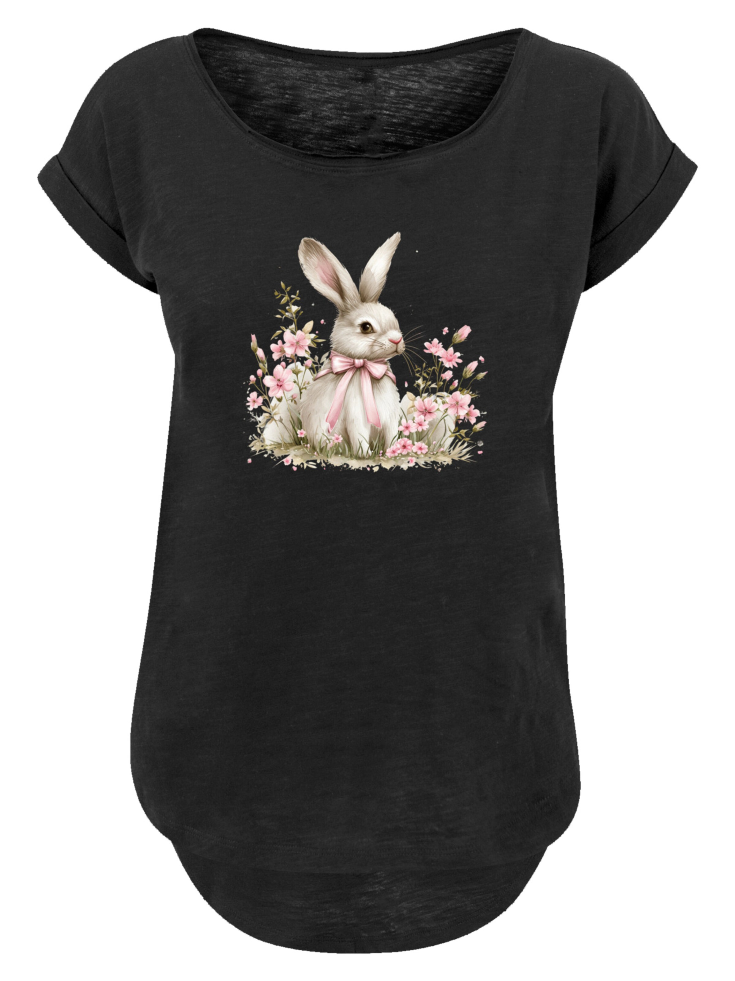 F4NT4STIC Shirt 'Niedlicher Osterhase mit Blumen' in Black: front