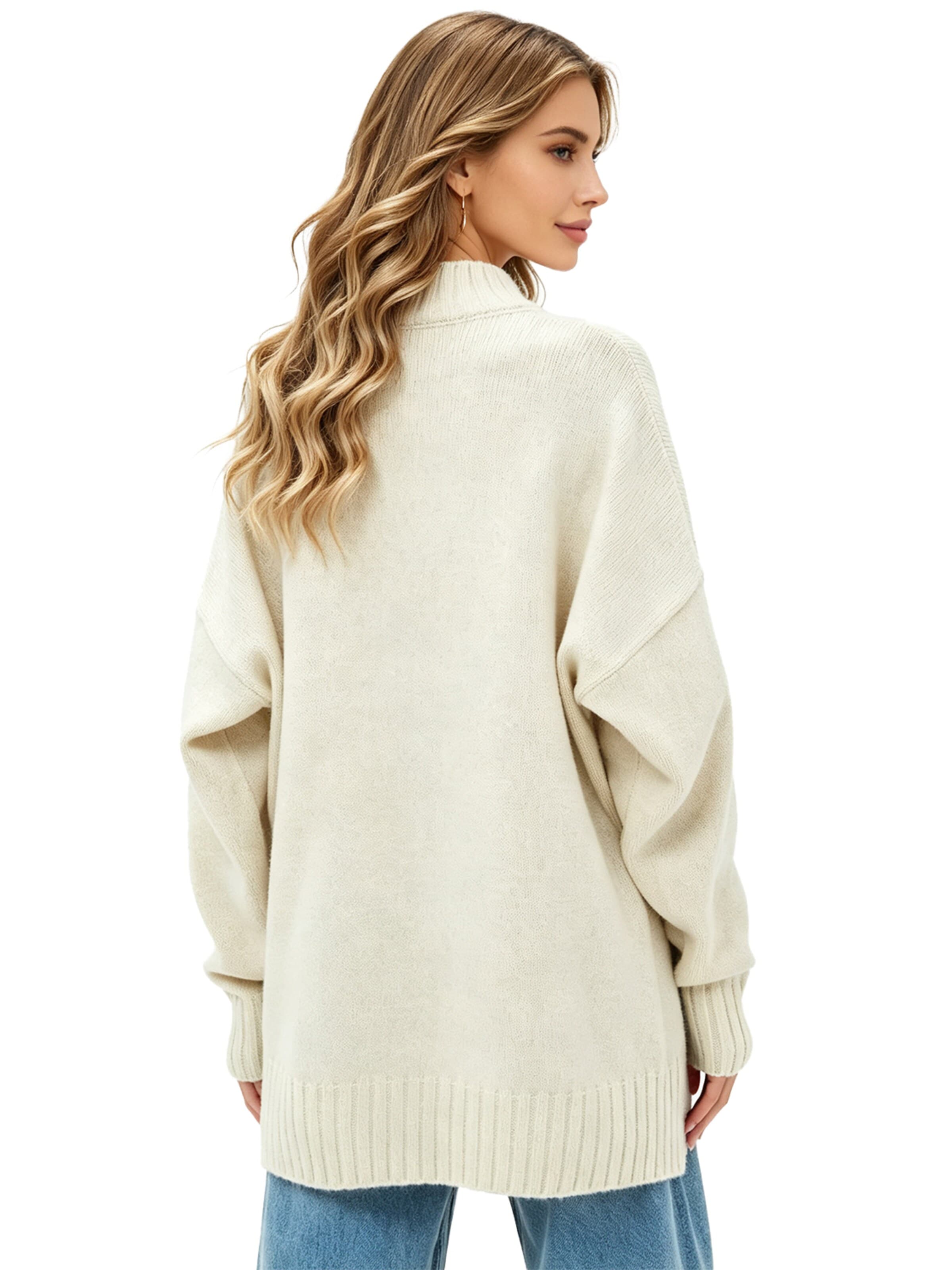 KoJooin Sweter 'Damen Halbhoher Rollkragenpullover – Lockerer, Gestrickter Pullover mit Rippstruktur für Freizeit' w kolorze biały