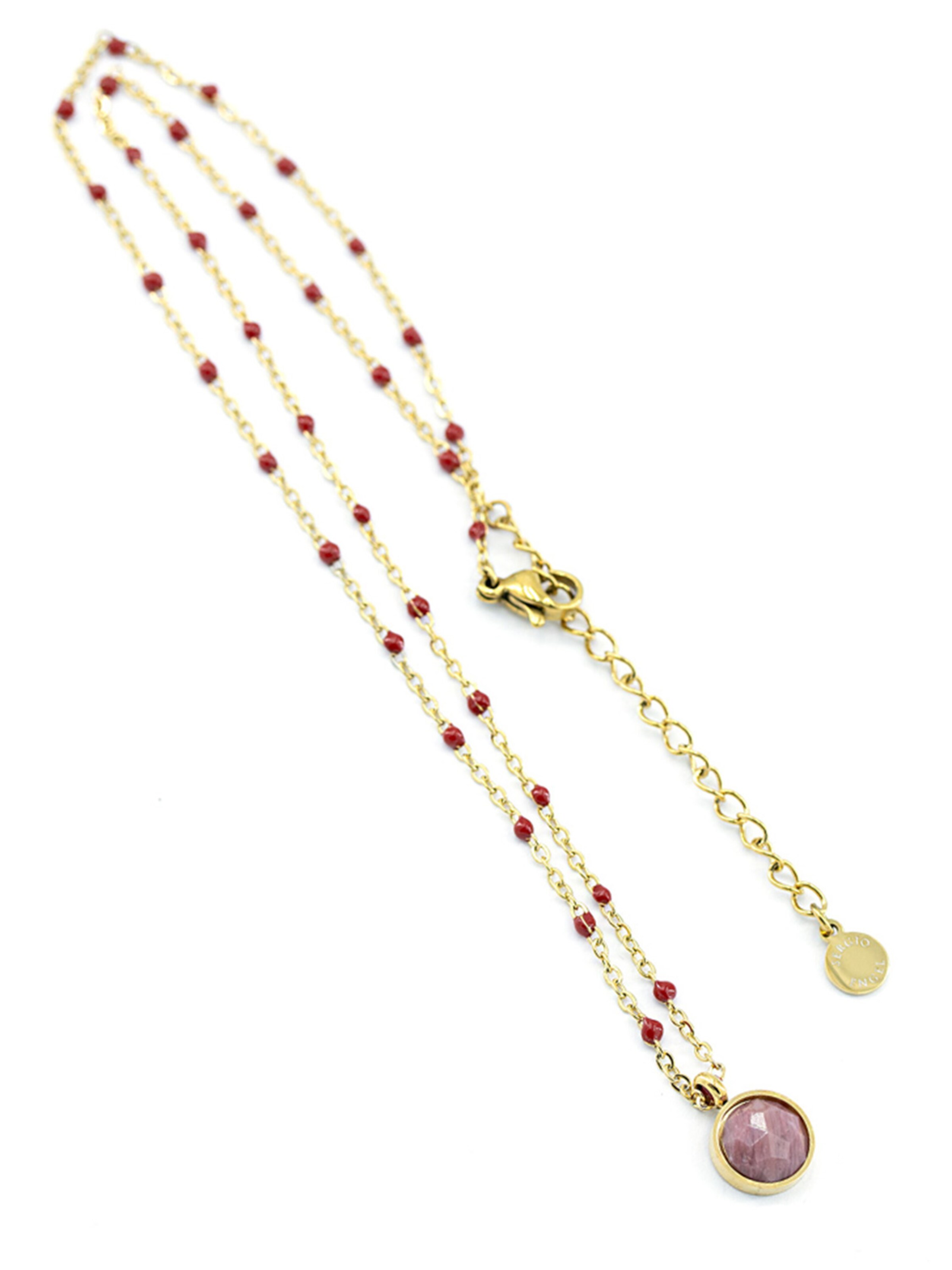 Sergio Engel Kette 'Beach Kette 01 Farbig akzentuierte Stahlkette mit Natursteinanhänger'‌‌‌‌‌‌ in Pink: Vorderseite