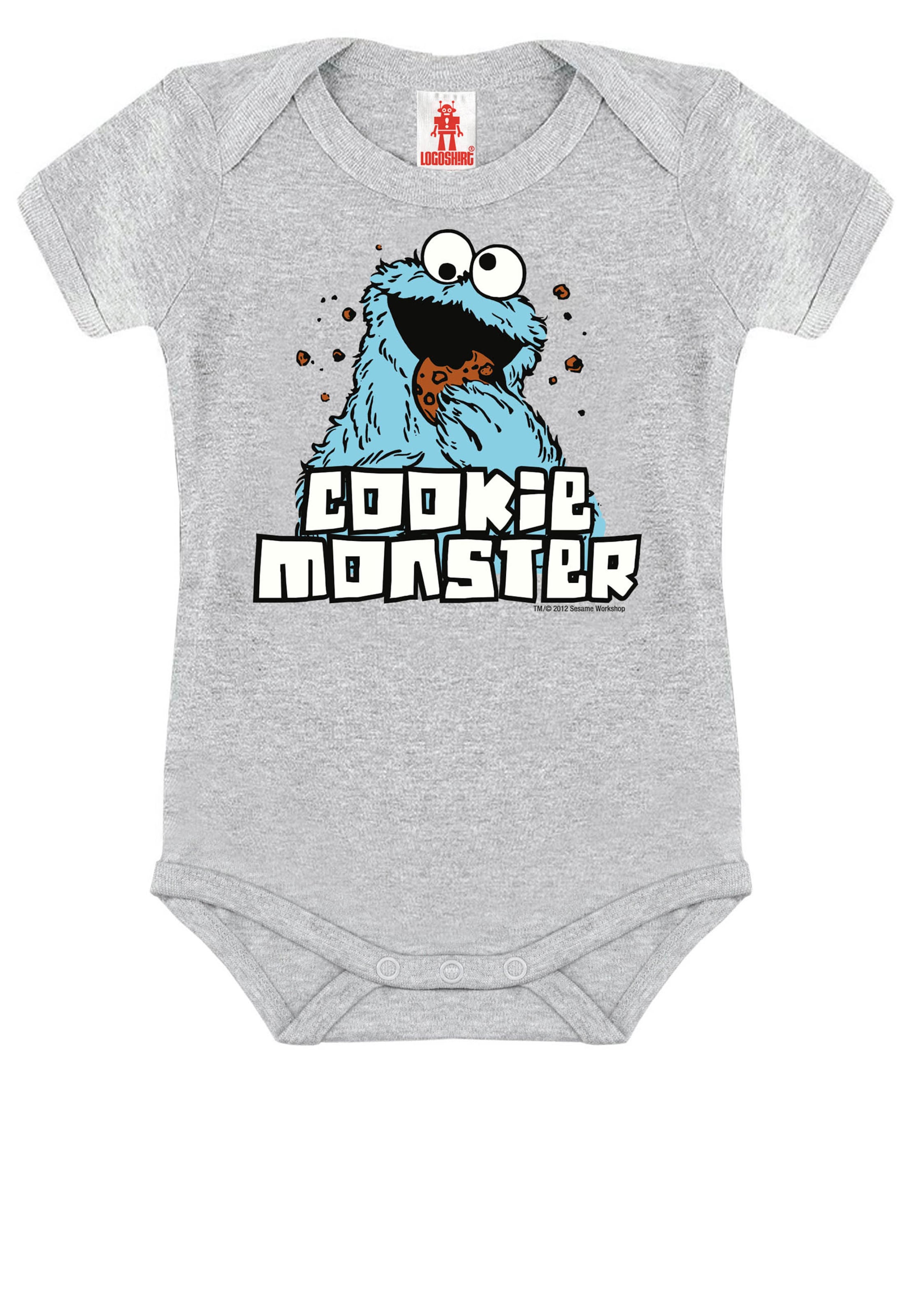 LOGOSHIRT Romper/Bodysuit 'Cookie Monster' in Grey: front