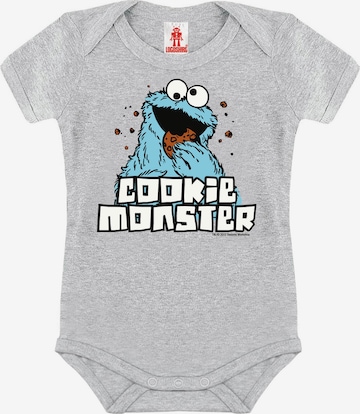 LOGOSHIRT Romper/Bodysuit 'Cookie Monster' in Grey: front