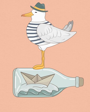 T-shirt ' Möwe mit Hut ' Watapparel en orange