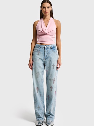 IT'S BASIC Loose fit Jeans 'RHINESTONE LOOSE MID RISE JEANS' in Blue: front
