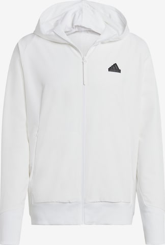 ADIDAS SPORTSWEAR Athletic Zip-Up Hoodie 'Z.N.E.' in White: front