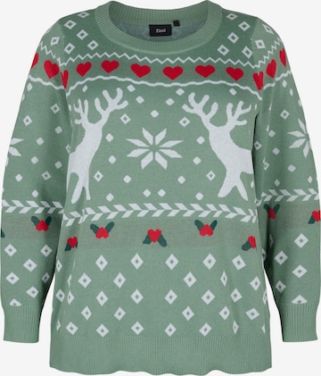 Zizzi Sweater 'MCHRISTMAS' in Green: front