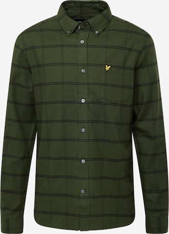 Lyle & Scott Přiléhavý střih Košile 'Windowpane' – zelená: přední strana