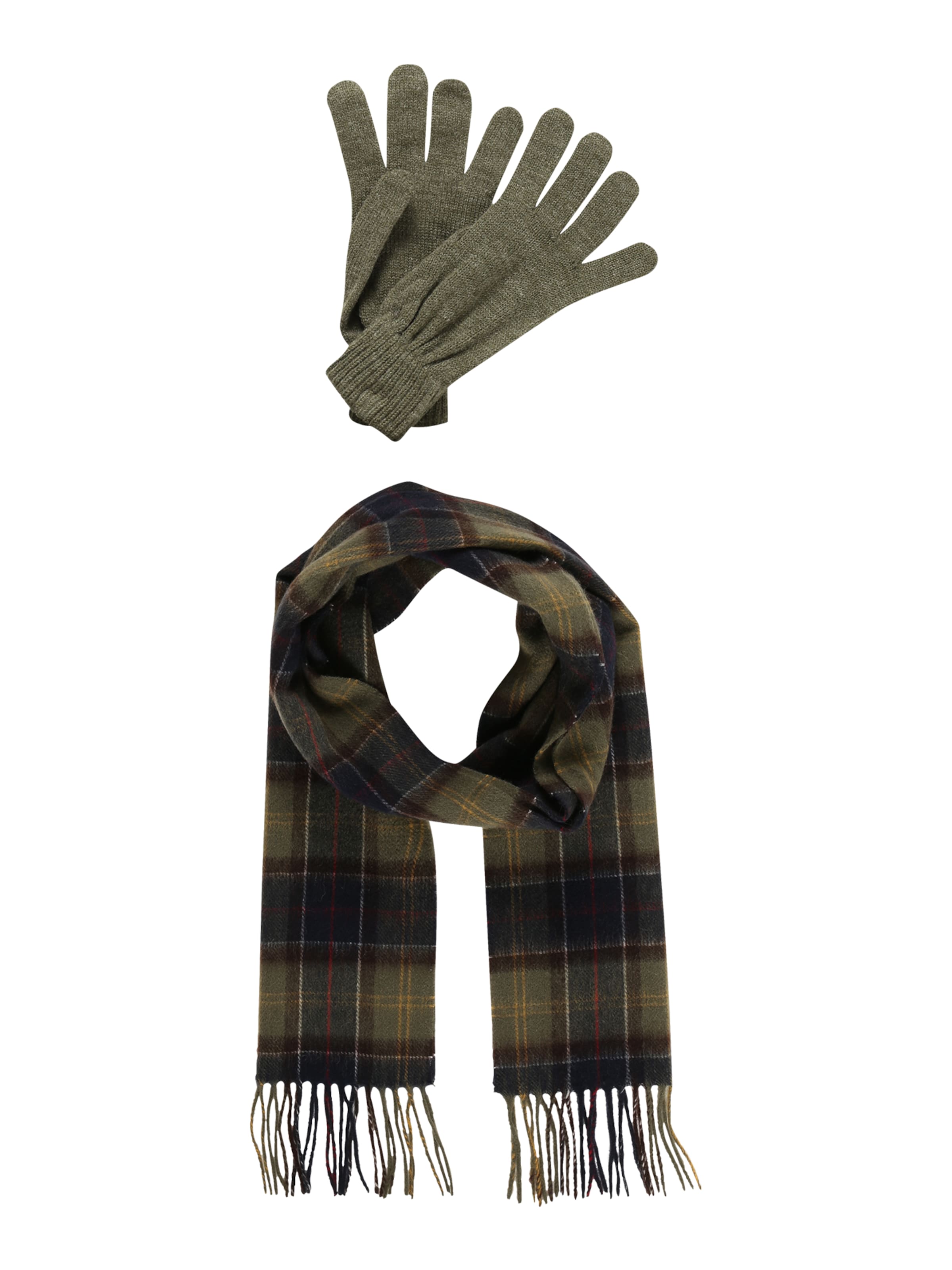 Barbour Set: Schal + Handschuhe in Grün: Vorderseite