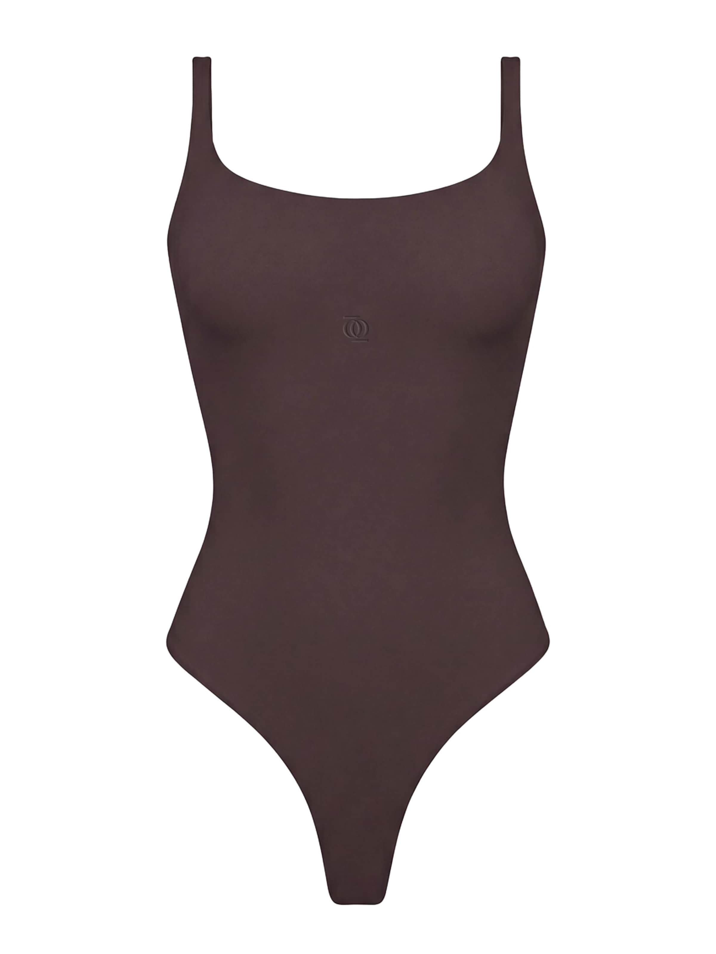 GOD SAVE QUEENS Body 'Second Skin Square-Neck Bodysuit' in Bruin: voorkant