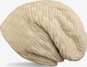 styleBREAKER Mütze 'Feinstrick Beanie mit Flecht Muster und Teddyfleece' in Beige: Vorderseite