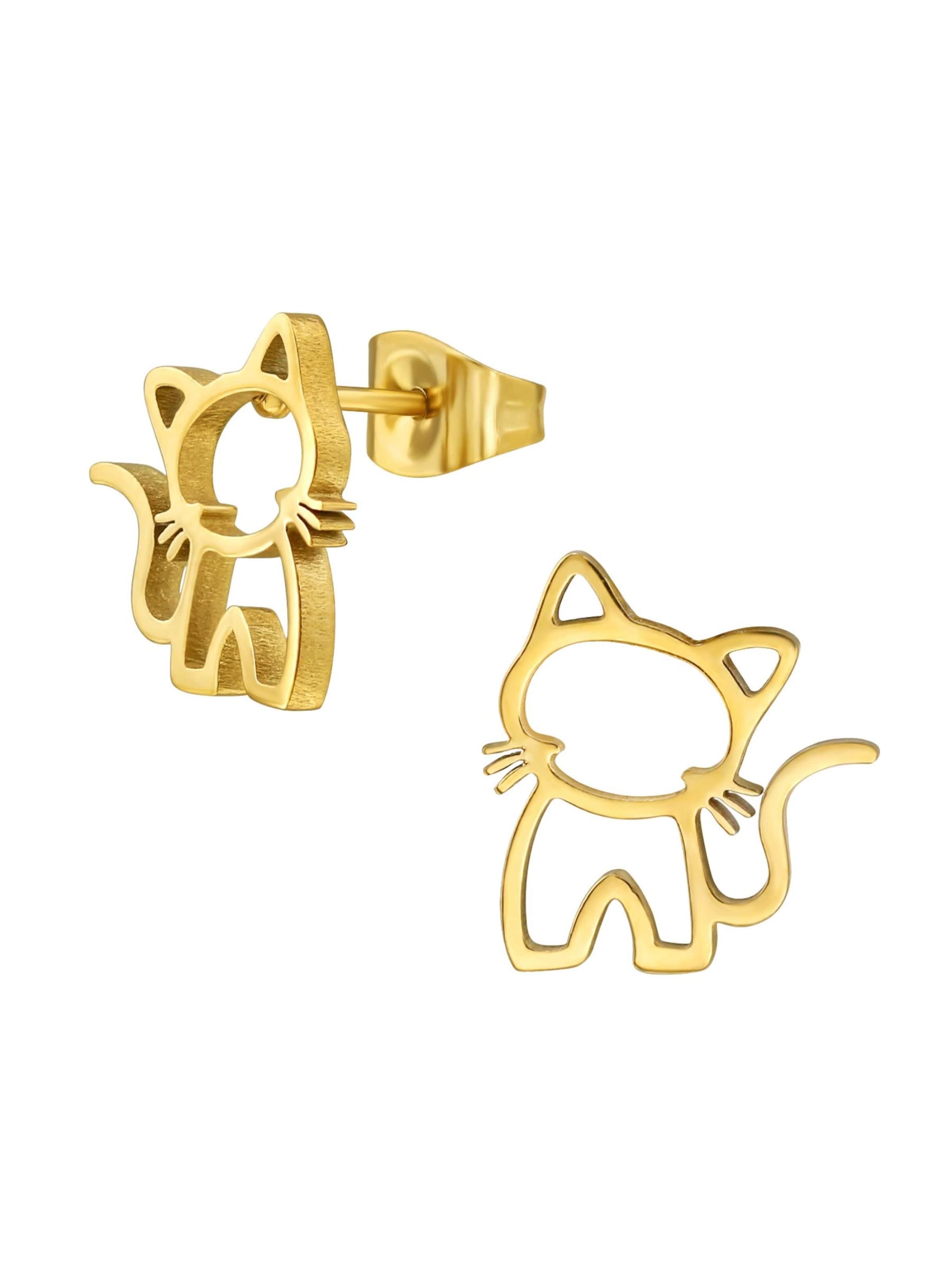 Maxte Earrings 'Katzen-Ohrstecker aus Edelstahl' in Gold: front