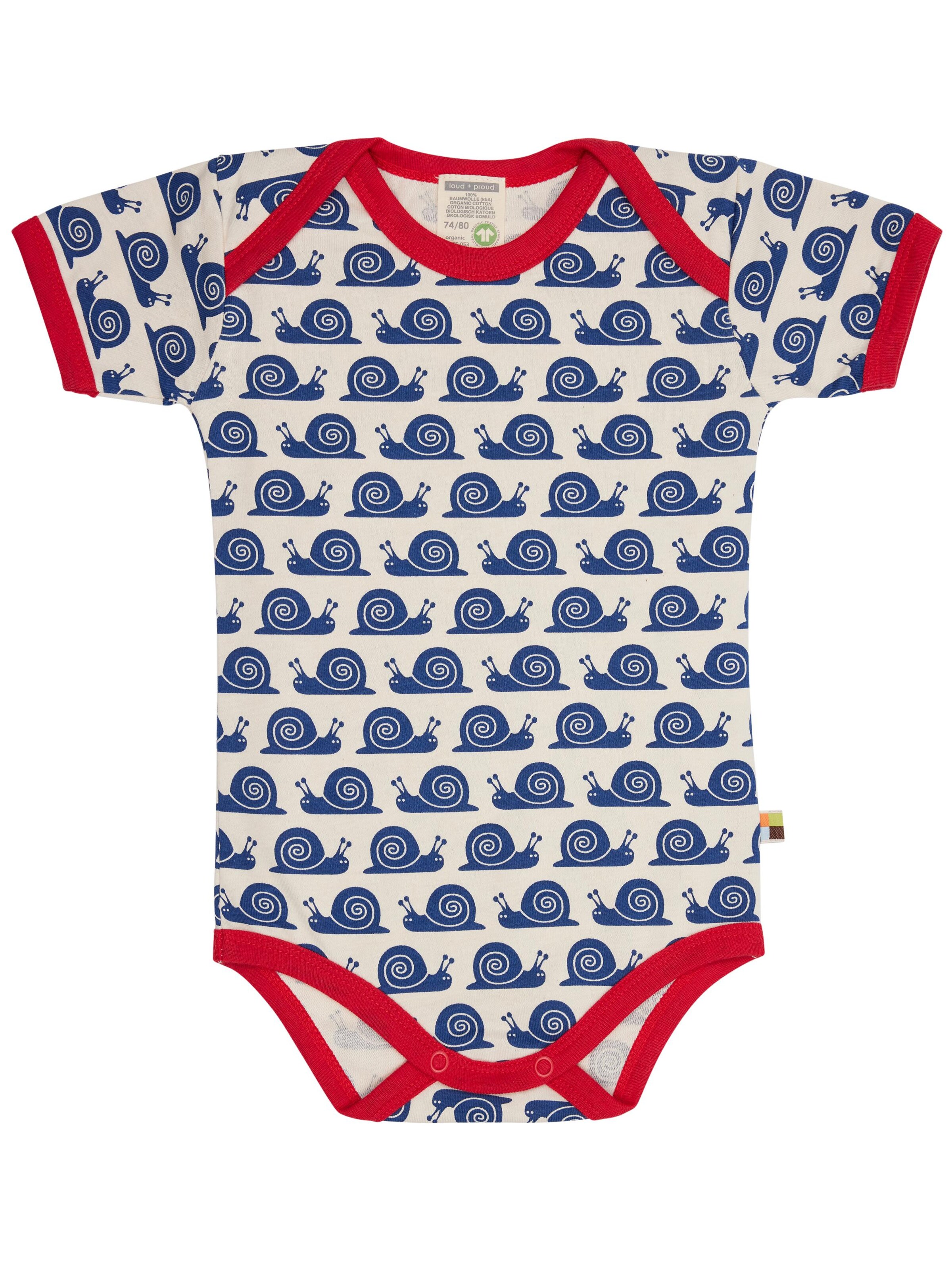 loud + proud Strampler/Body 'Schnecken'‌‌ in Blau: Vorderseite