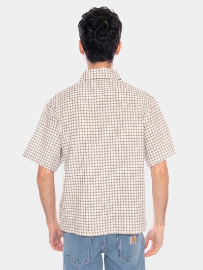 EDWIN Button Up Shirt 'Zed Shirt SS White/Brown' in S in Brown, Item view