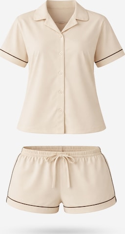 LEAFLETIC Short Pajama Set in Beige: front