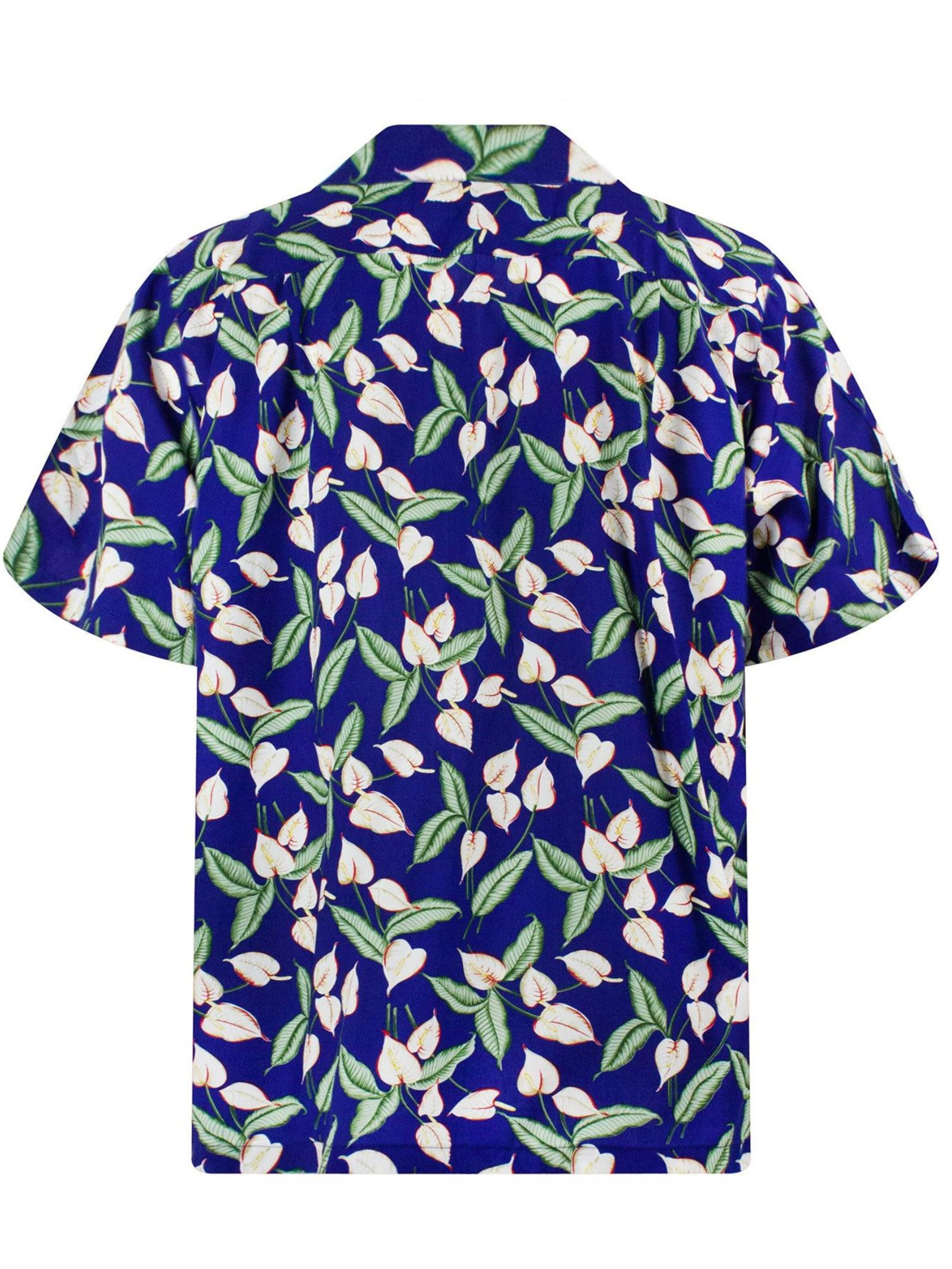 Paradise Found Regular Fit Hemd 'Tom Selleck Green Leaves'‌‌ in Blau