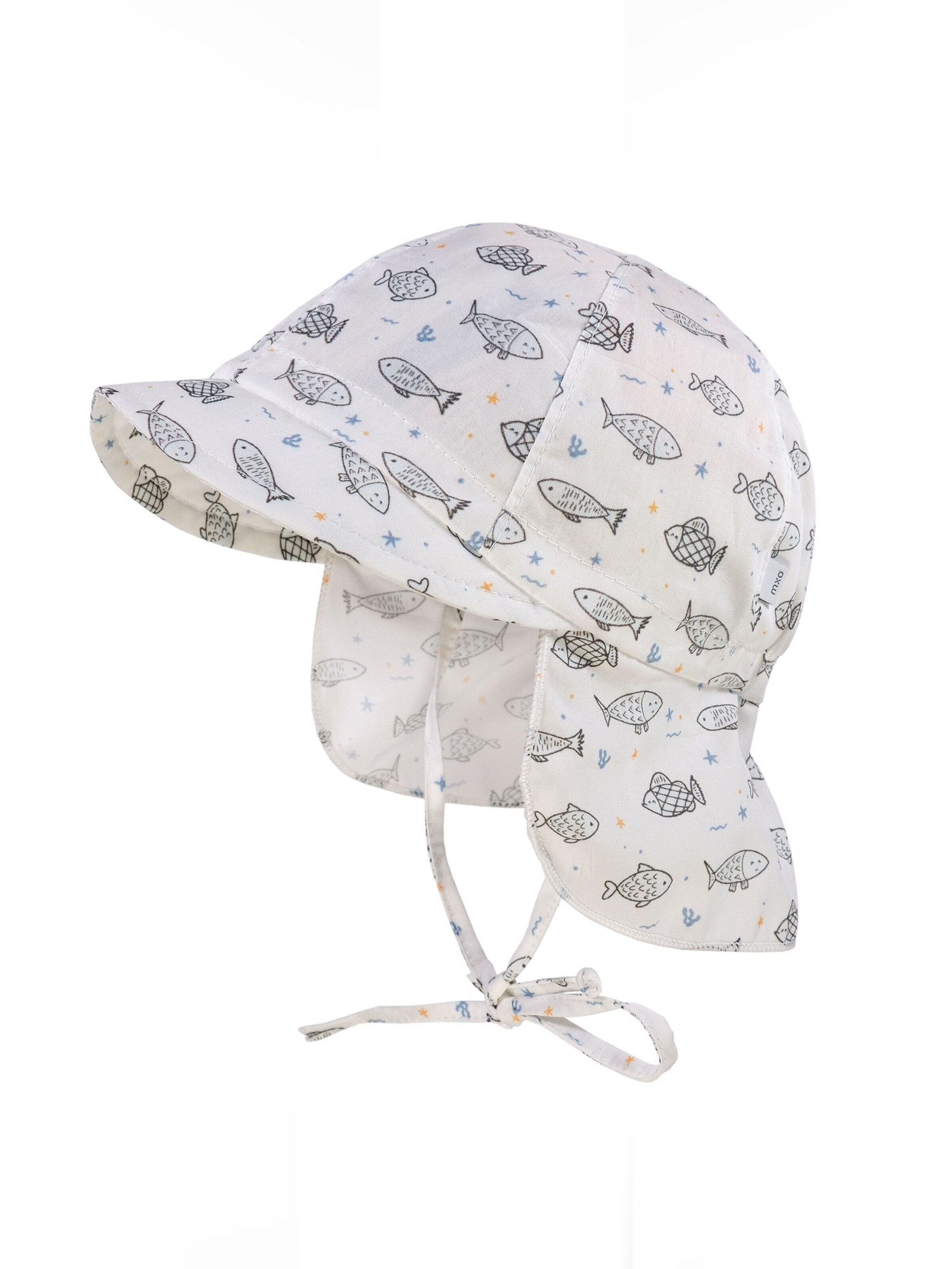 MAXIMO Beanie 'BABY-Schildmütze, maritim bedruckt, kurzer Nackenschutz, Bindeband' in White: front