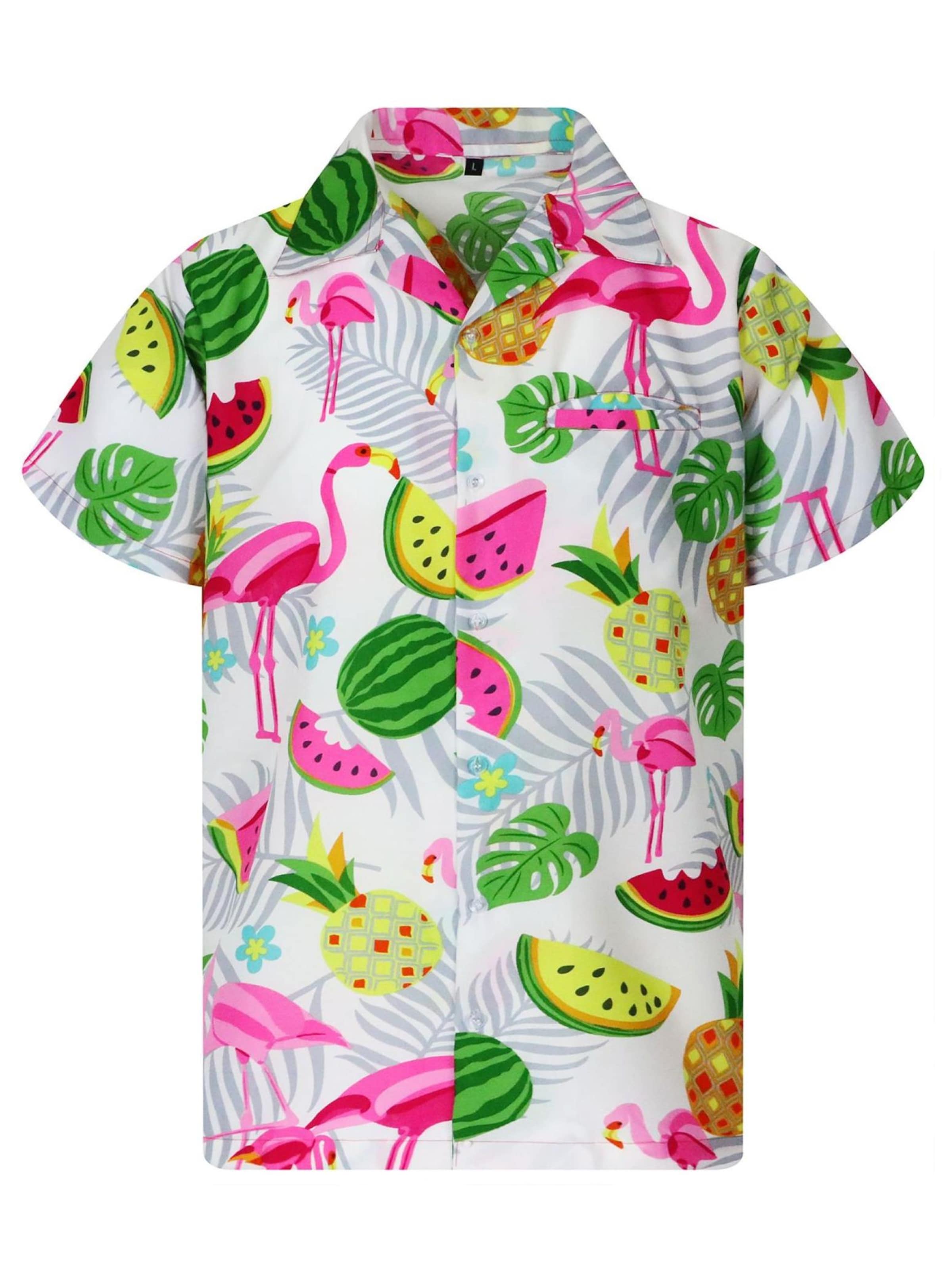 King Kameha Shirt 'Flamingo Melone'‌‌ in Weiß: Vorderseite