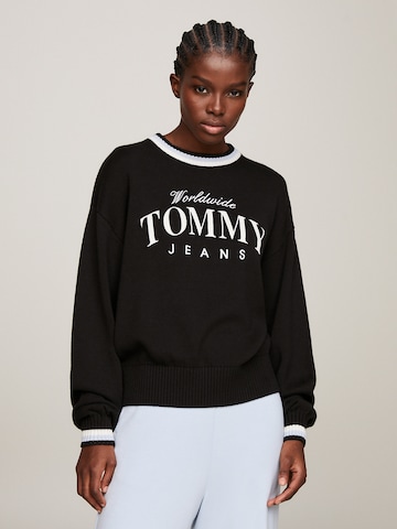 melns Tommy Jeans Džemperis 'Varsity': no priekšpuses