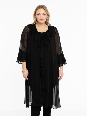 Yoek Knit Cardigan 'Voile' in Black: front