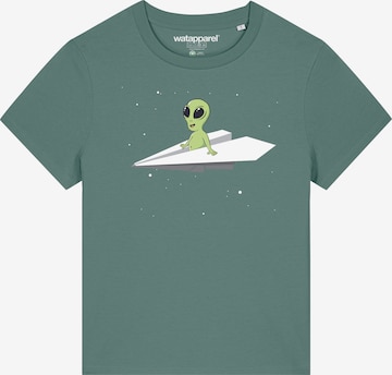 Watapparel T-Shirt ' Alien on a paper plane ' in Grün: Vorderseite