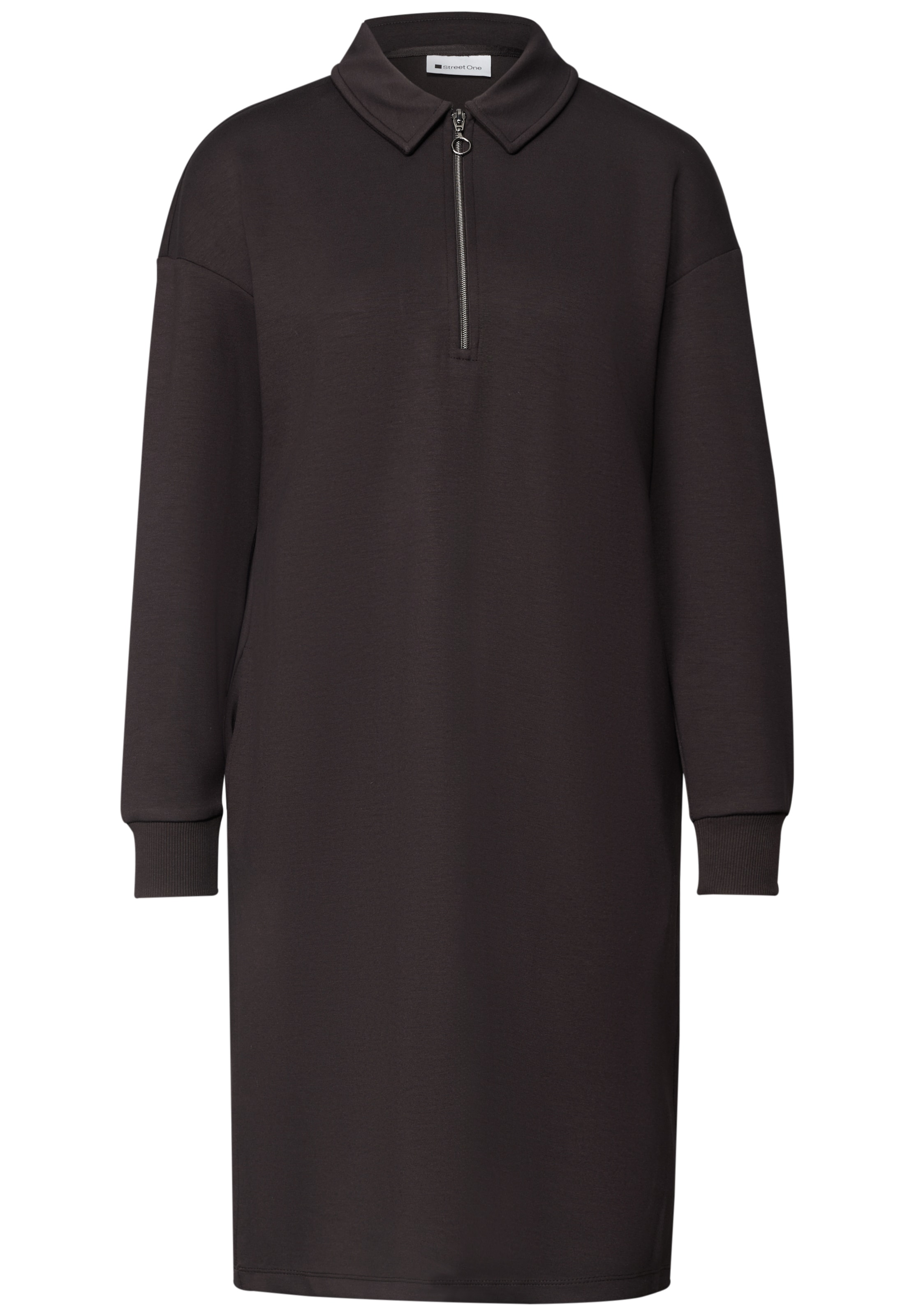 STREET ONE Knielanges Sweatkleid mit Zipperdetail in 34 in dunkelbraun, Produktansicht
