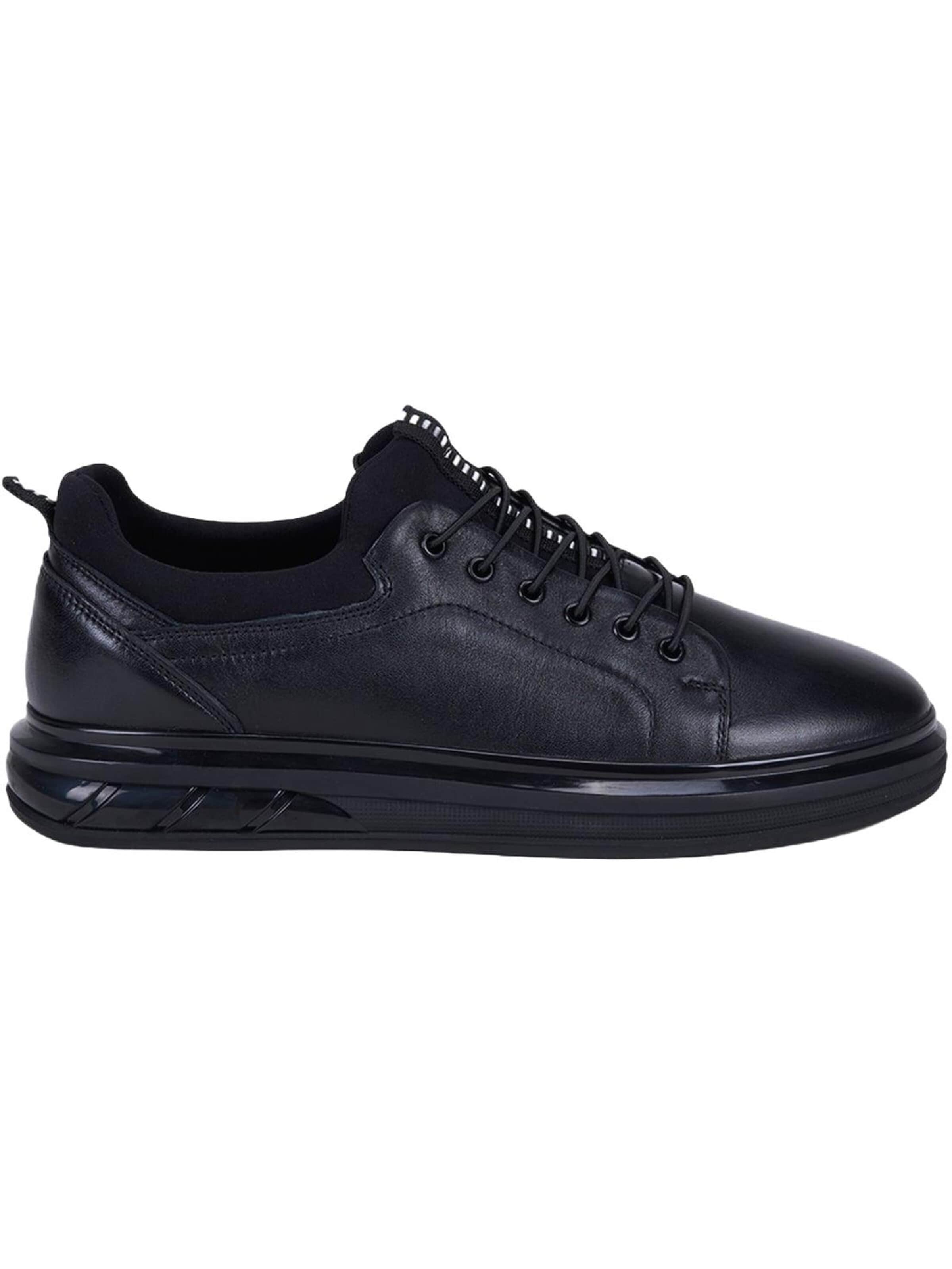 Desa Slip-on 'DESA Herren-Sneaker aus Leder mit elastischen Schnürsenkeln' in Black