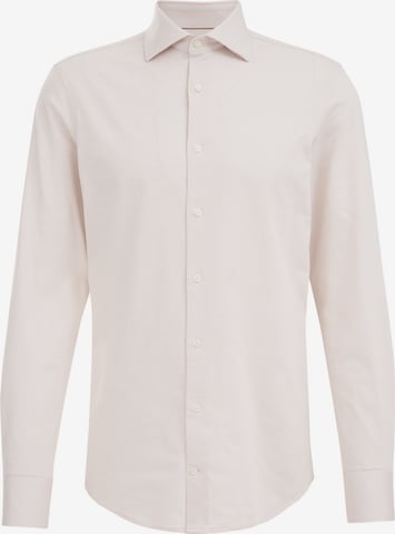 WE Fashion Slim fit Button Up Shirt in Beige: front