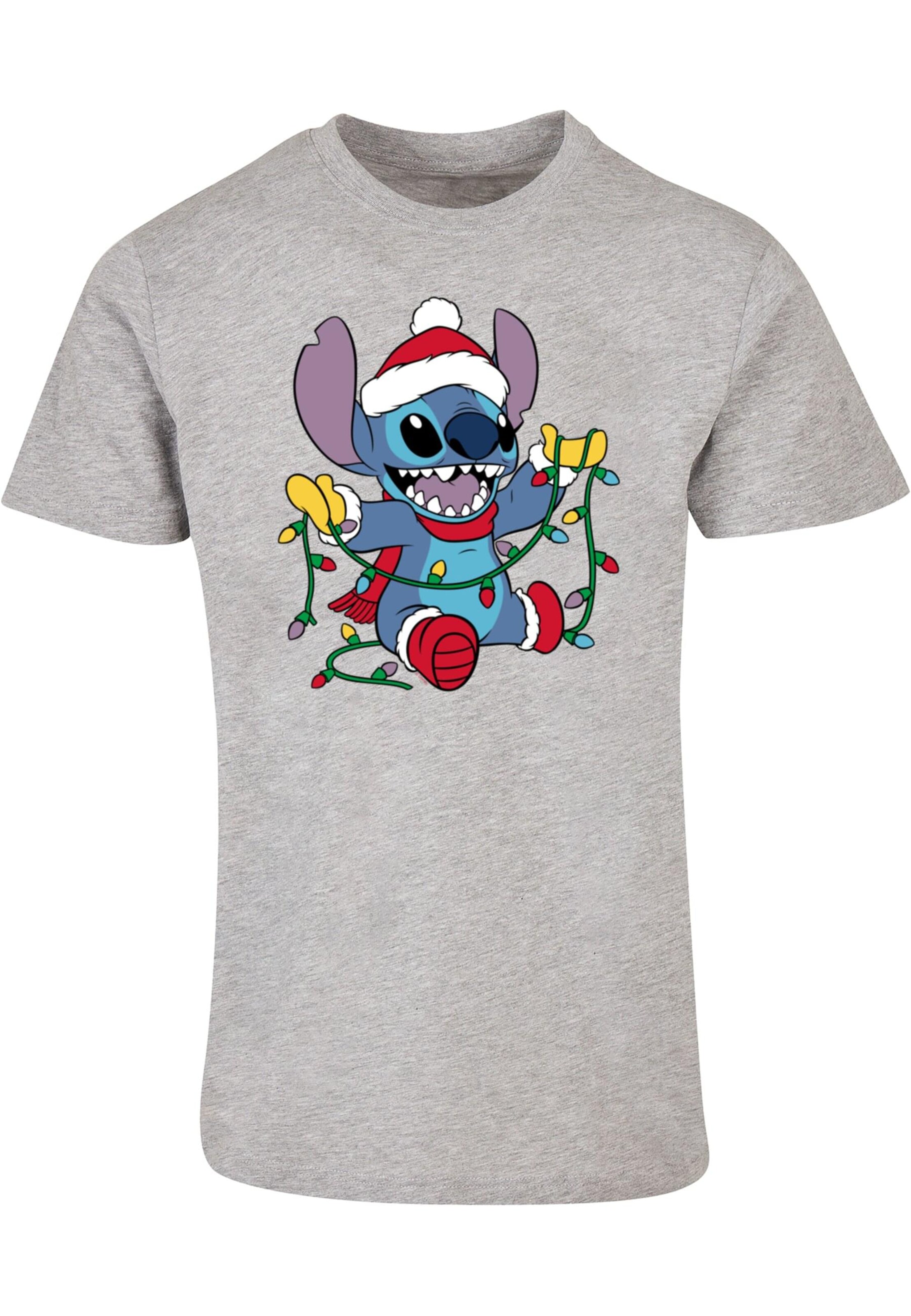 ABSOLUTE CULT Shirt 'Lilo And Stitch - Christmas Lights' in Grijs: voorkant