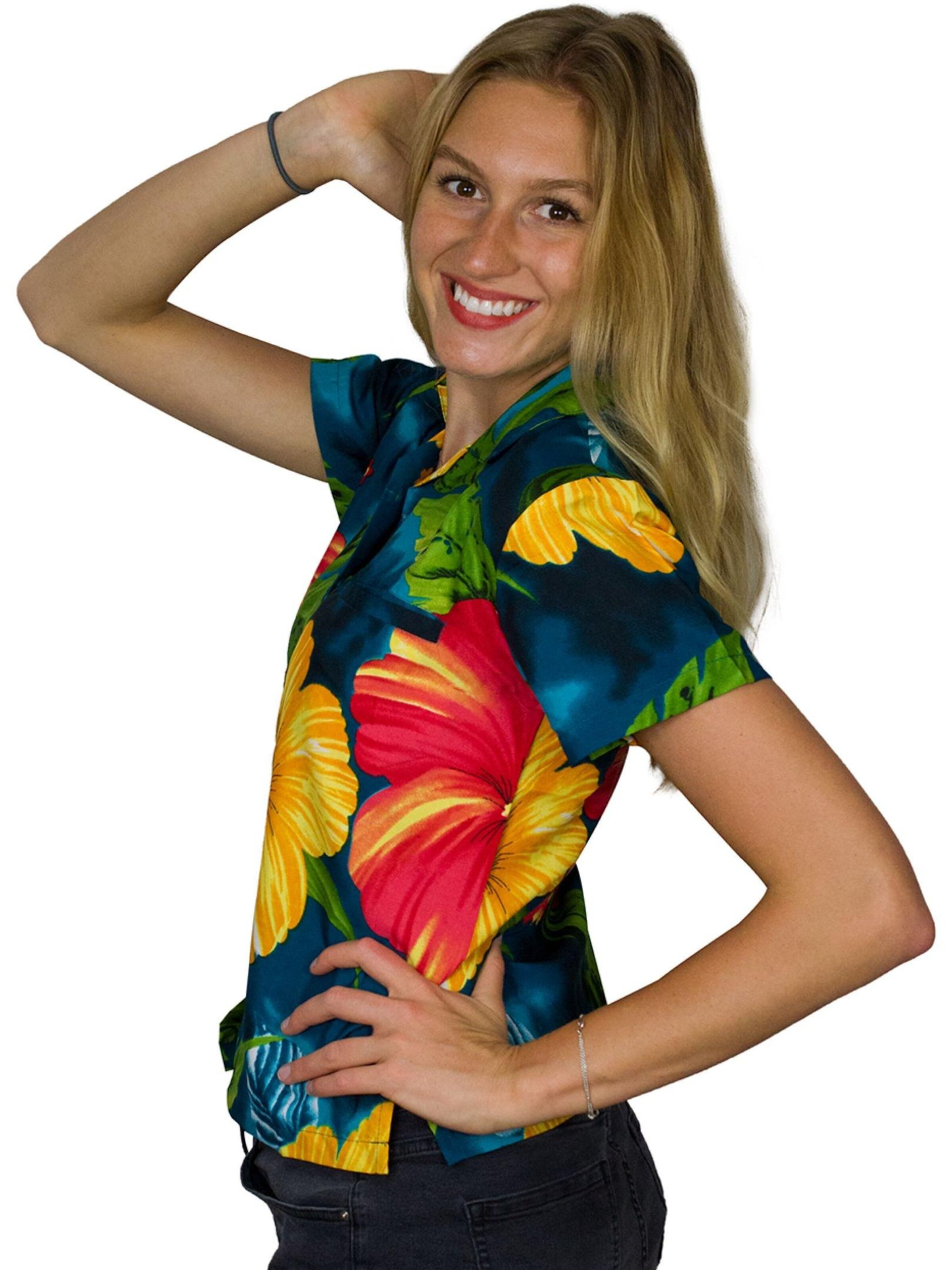 King Kameha Blouse 'Big Flower' in Green