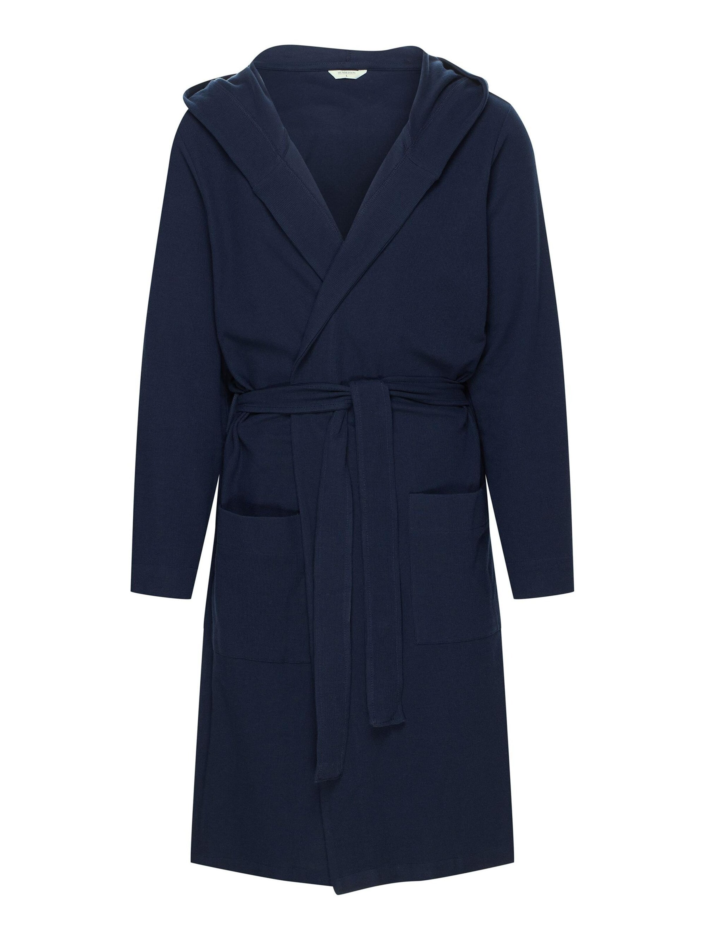 Henderson Bathrobe short 'Waffelpiqué-Bademantel mit Kapuze und Taschen Marine' in Blue