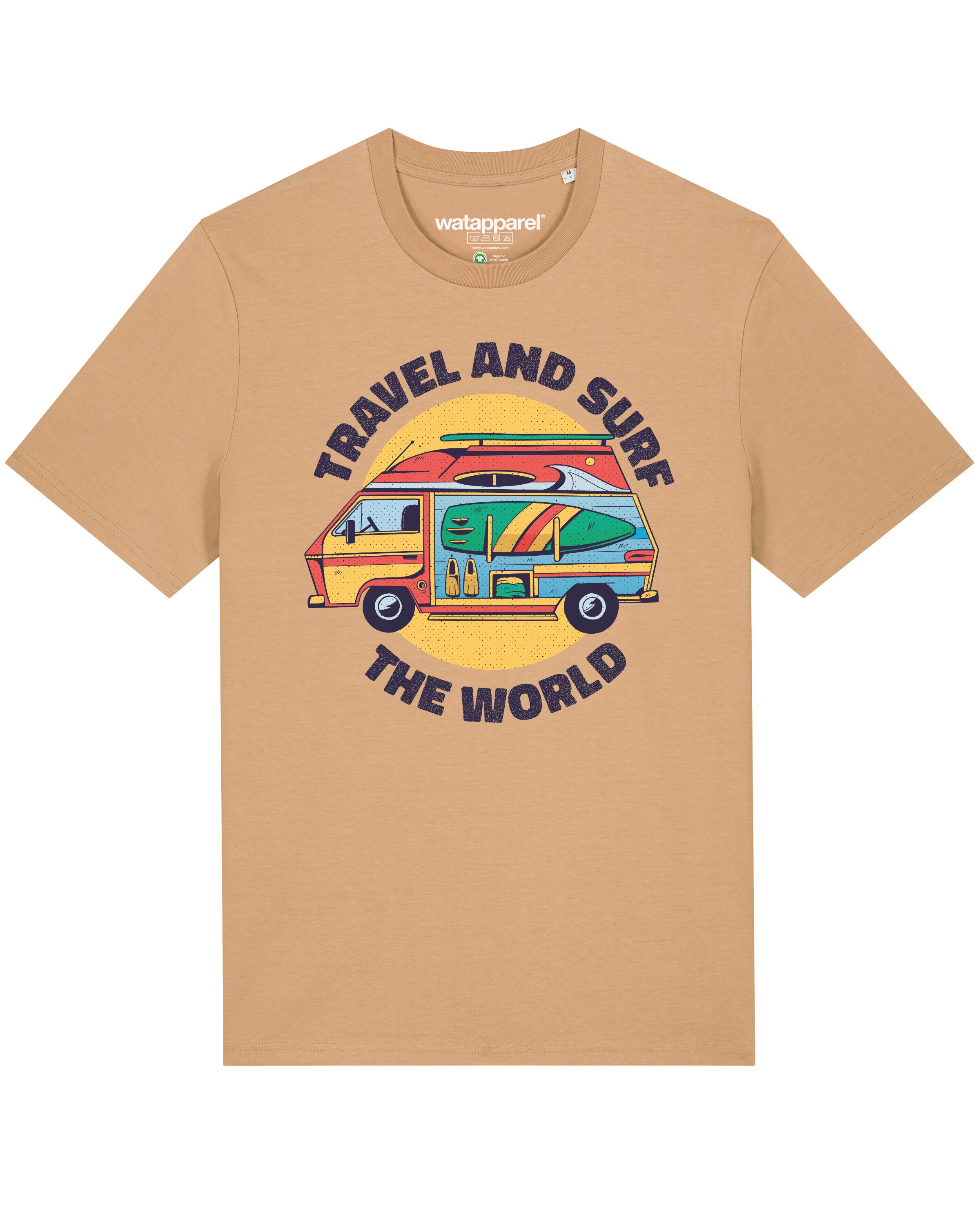 Maglietta ' Travel and surf ' di Watapparel in beige: frontale