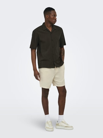 Only & Sons Comfort fit Button Up Shirt 'Cruz' in Brown