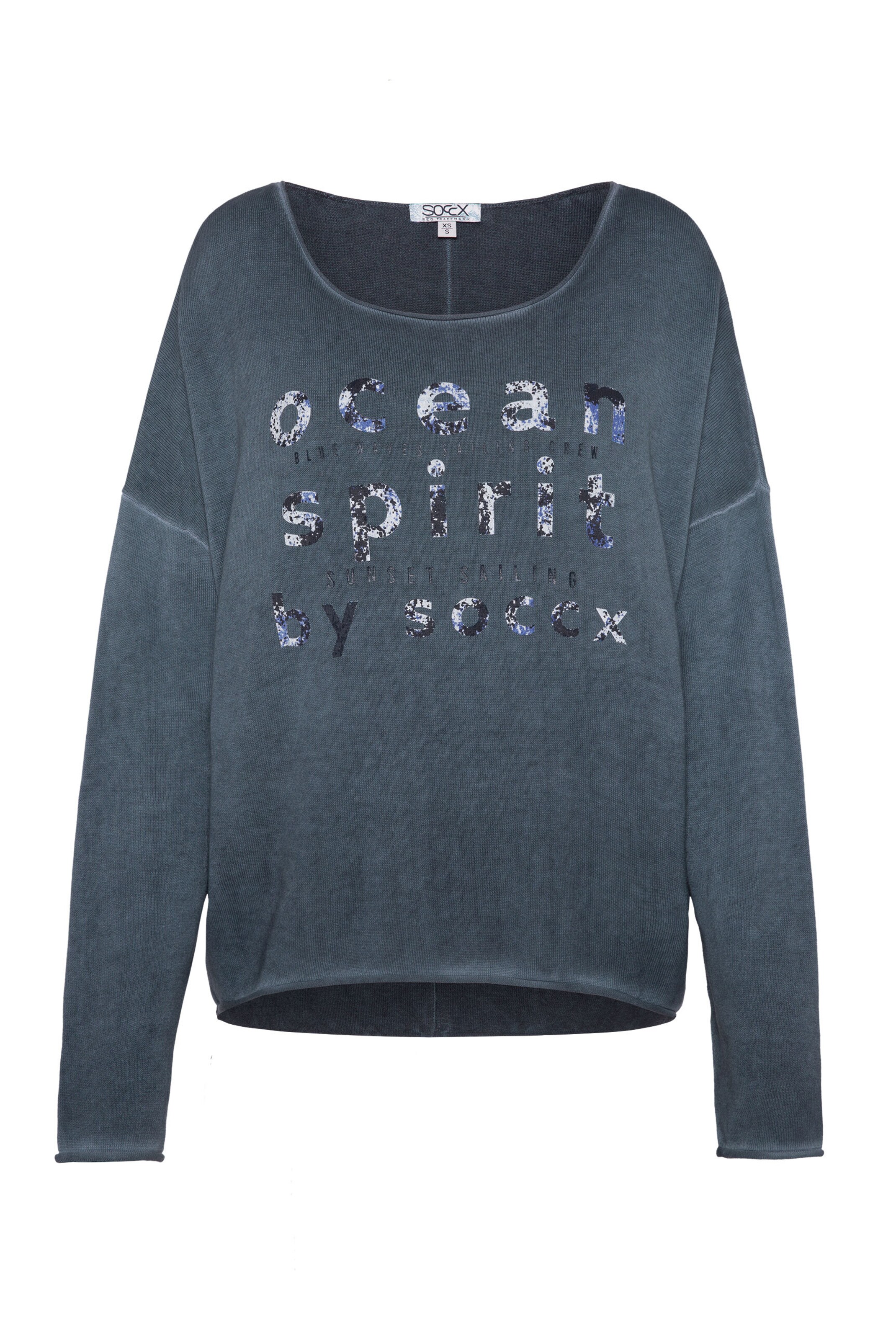 Soccx Oversized-Pullover mit Used-Optik und Artwork in Blau: Vorderseite