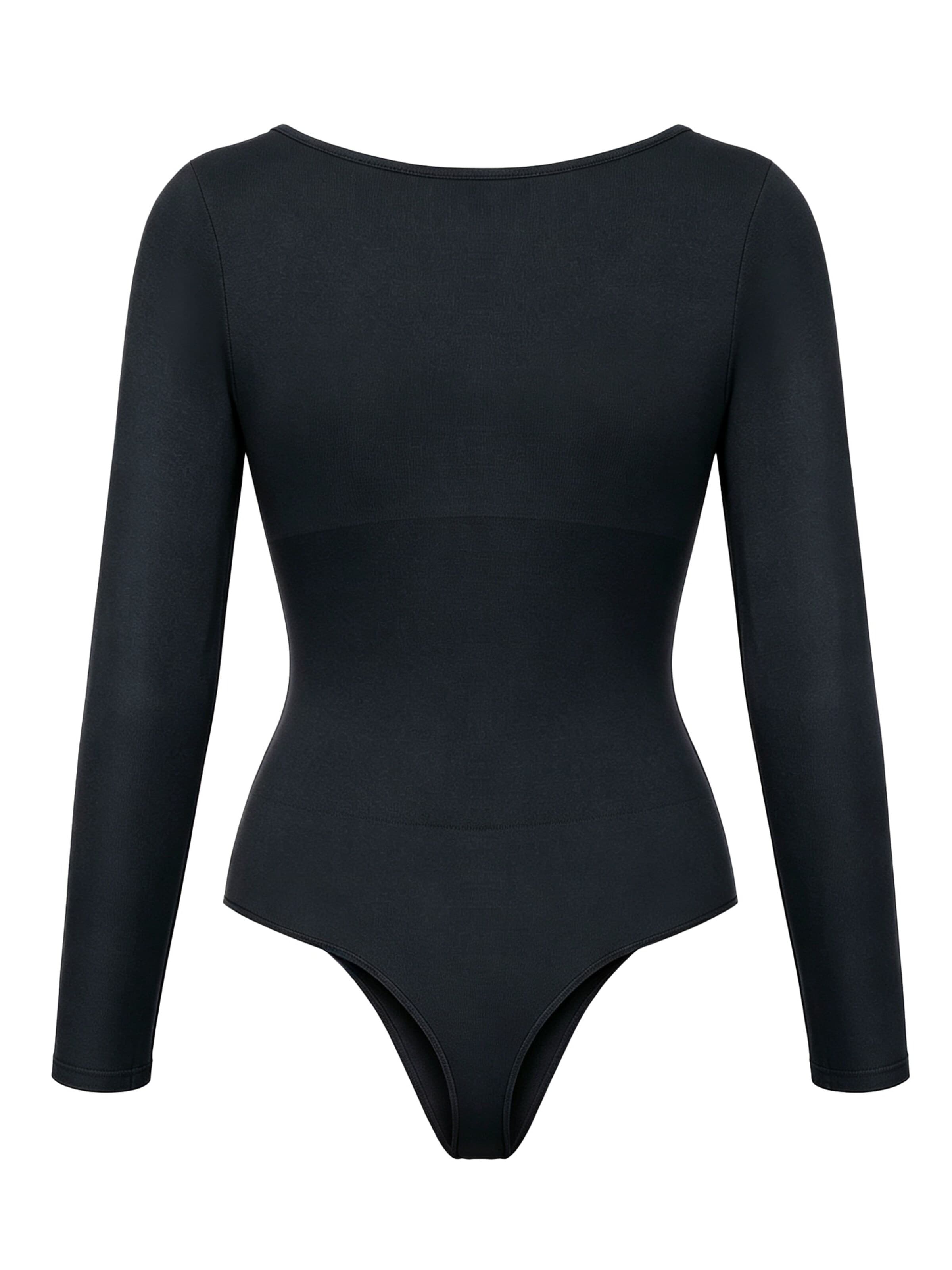 cfab - Body moldeador 'Clean Longsleeve Squareneck Sculpting Bodysuit with String' en negro