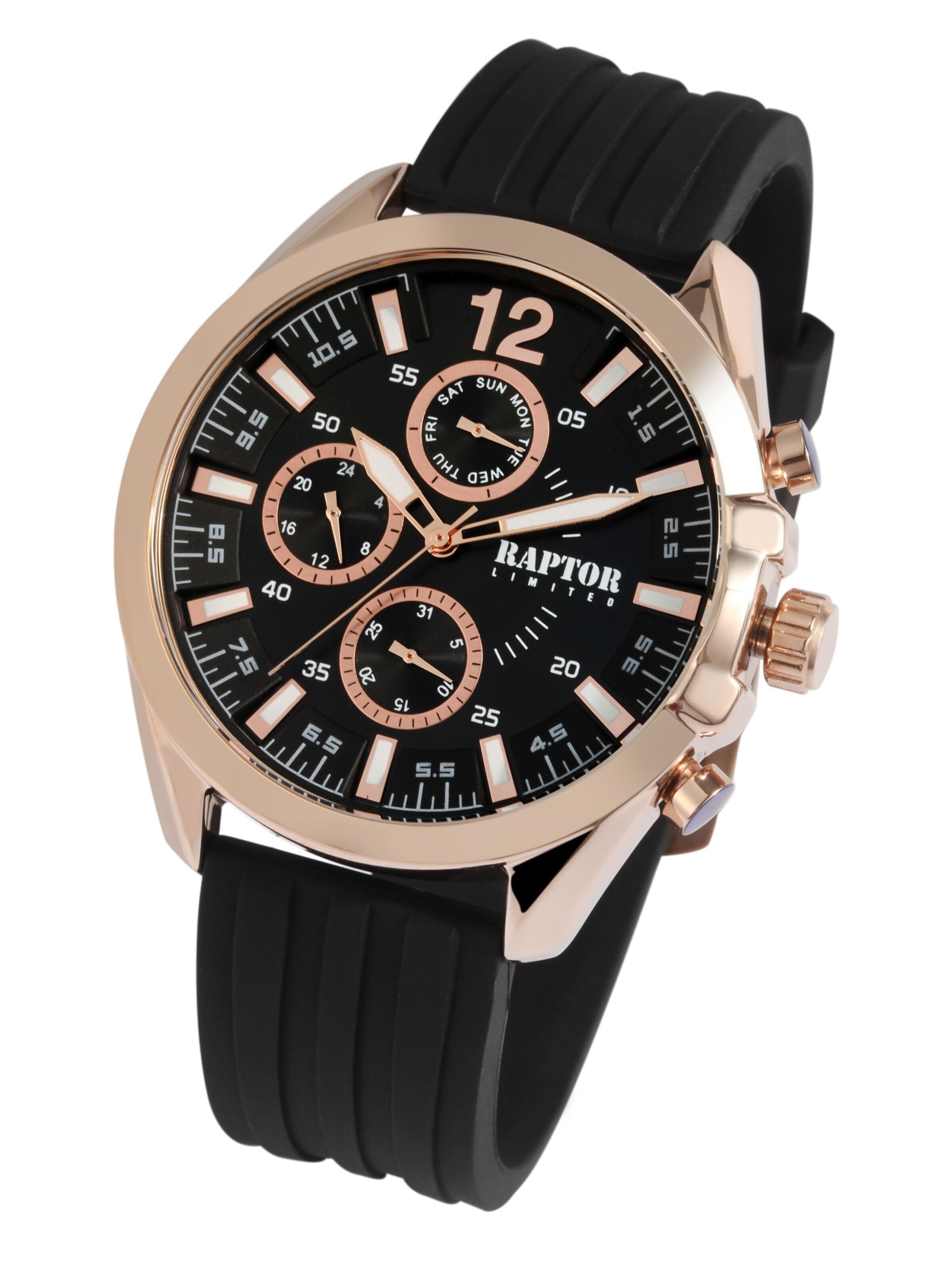 Raptor Analog Watch 'Arman, Datumsanzeige' in Black: front