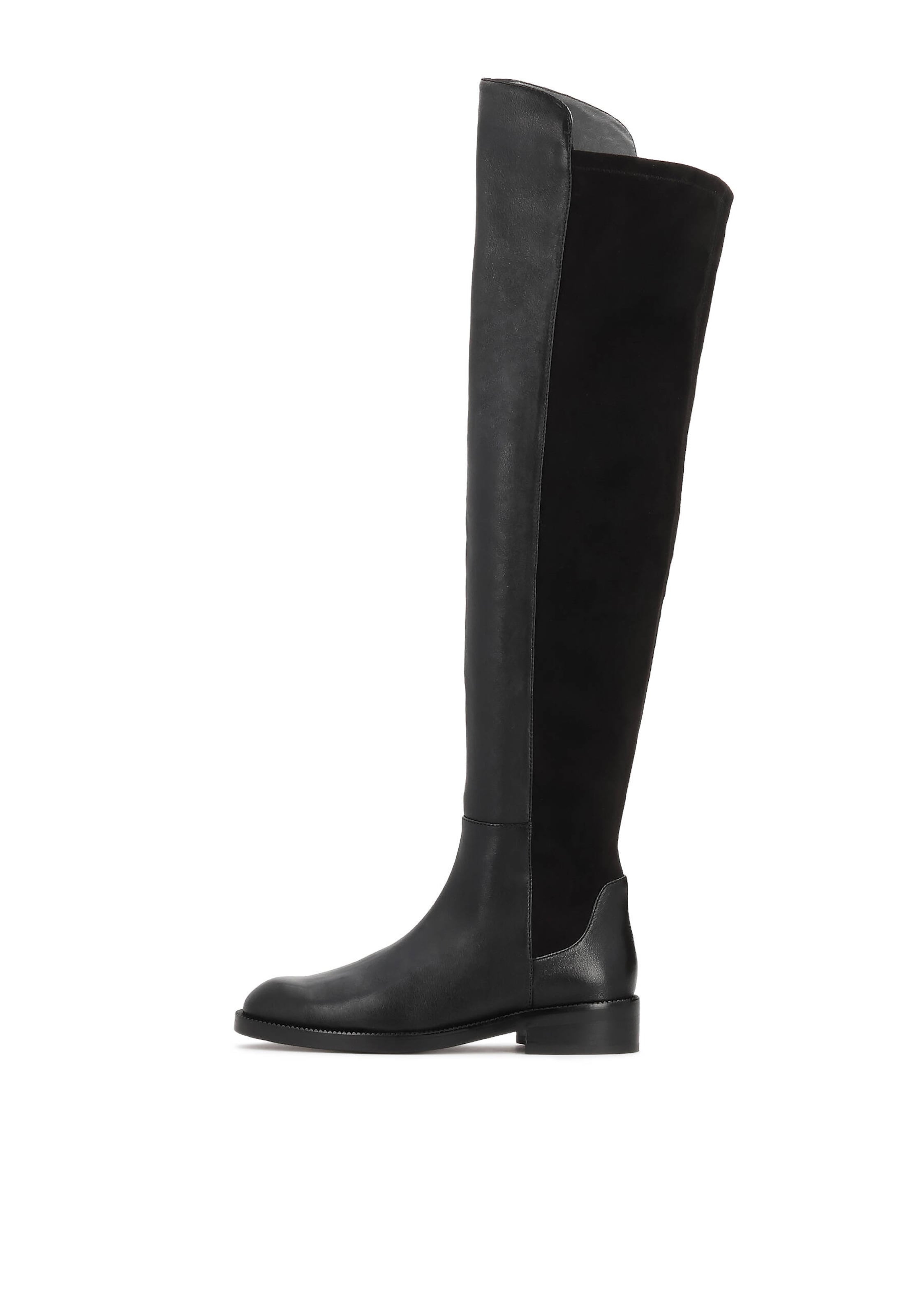 Kazar Overknees in Schwarz: Vorderseite