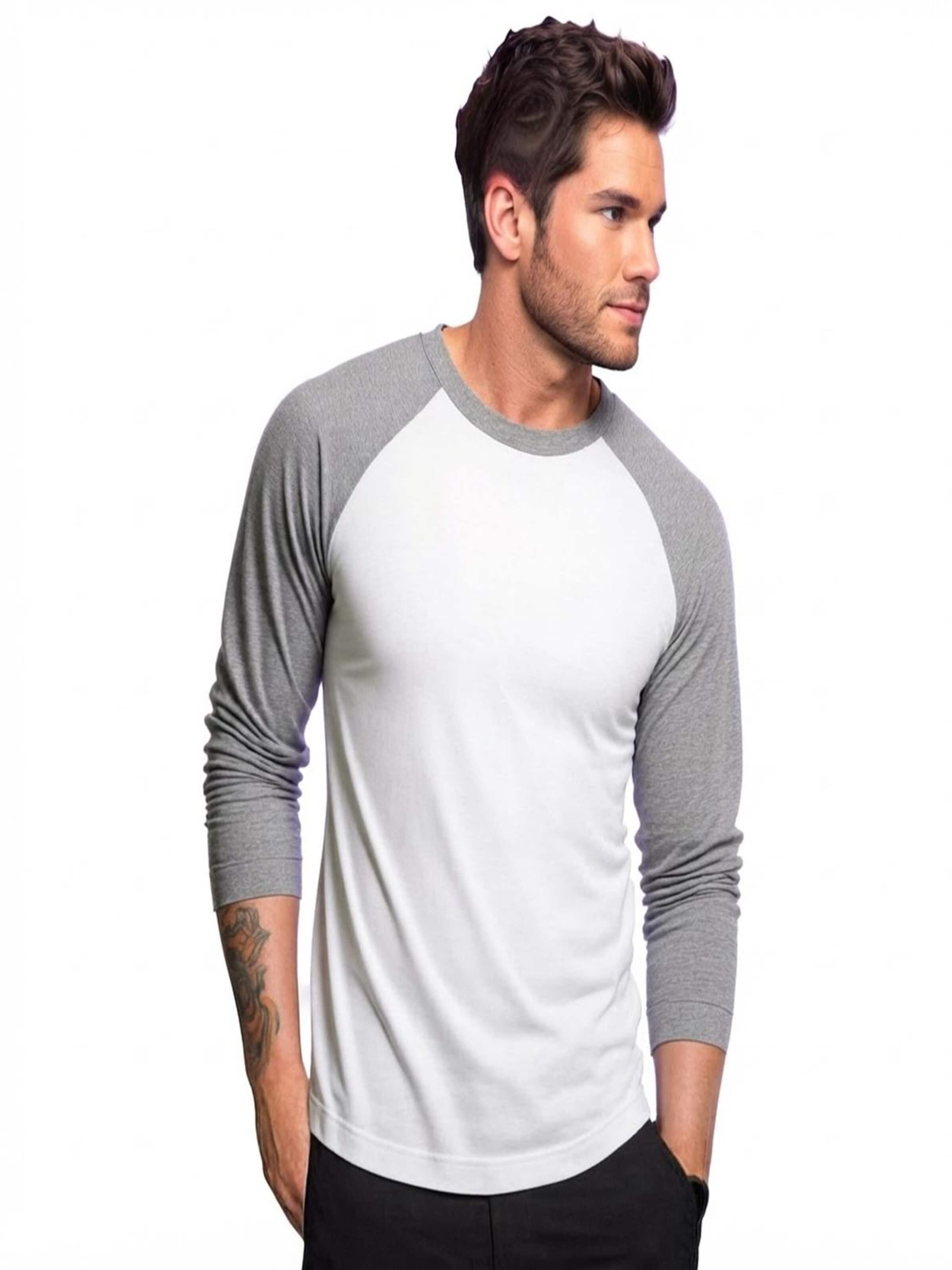 Vanilla Shirt '2-Pack Heren Baseballshirt Lange Mouwen – Wit/Zilvergrijs – Casual Raglan – Maat M' in Silver