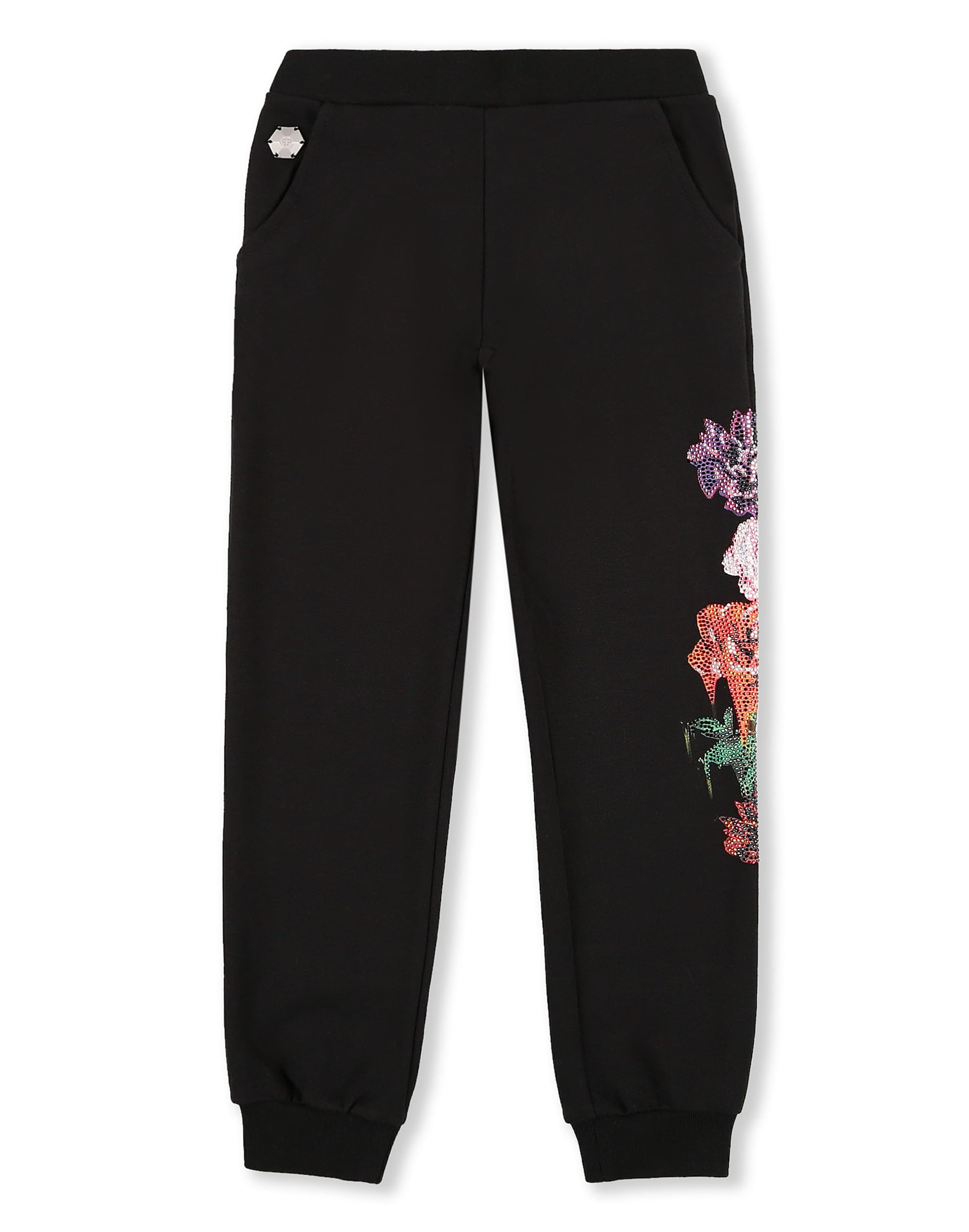 Philipp Plein - Tapered Calças 'Flowers' em preto: frente