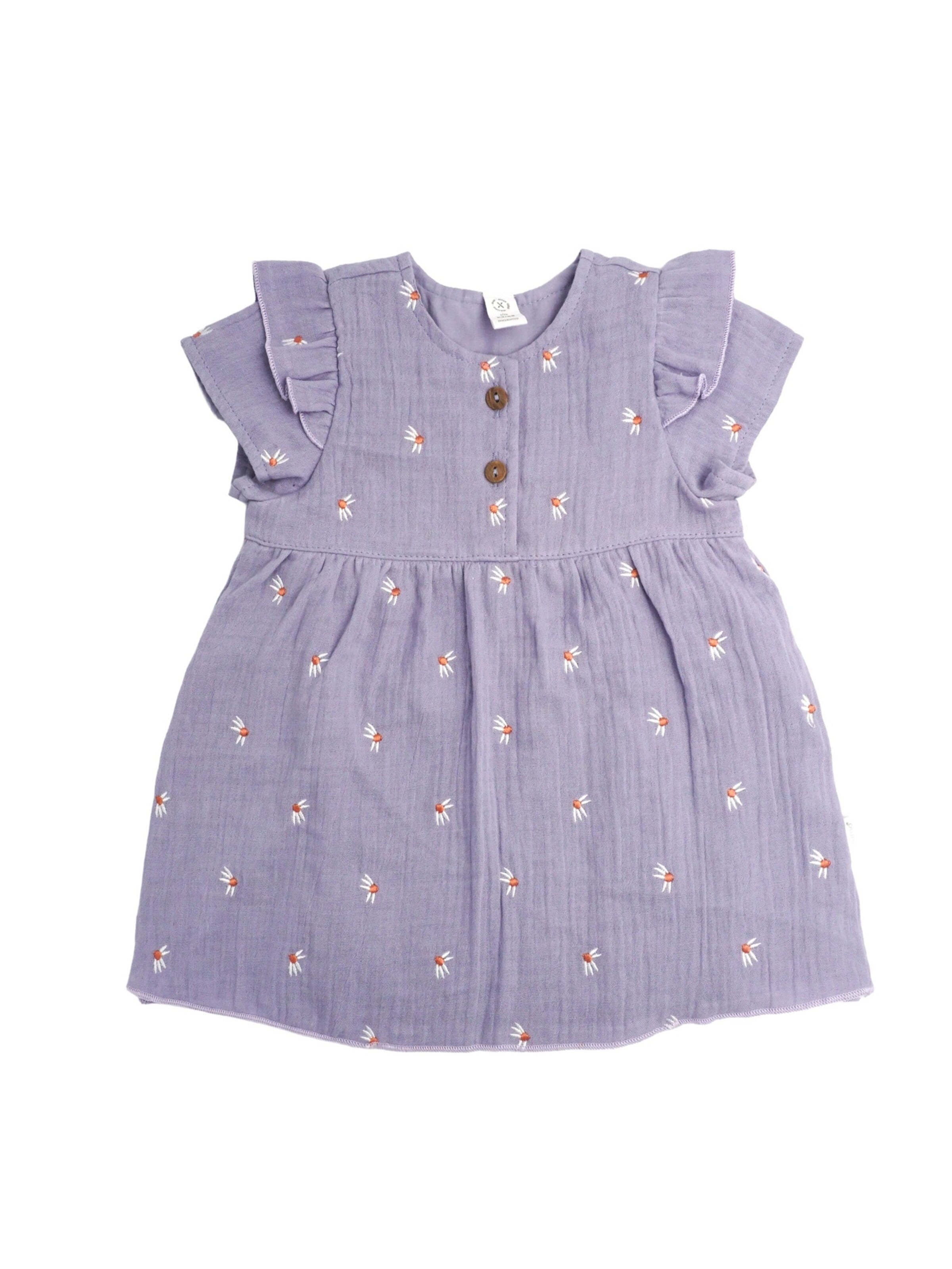 MAXIMO Dress 'GOTS BABY GIRL-Kleid, Kurzarm Musselinstoff bestickt, Futter' in Purple