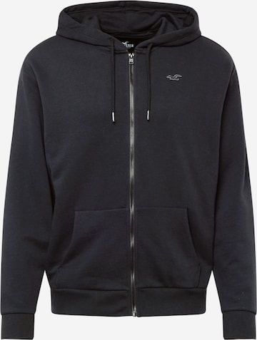 HOLLISTER Zip-Up Hoodie in Black: front