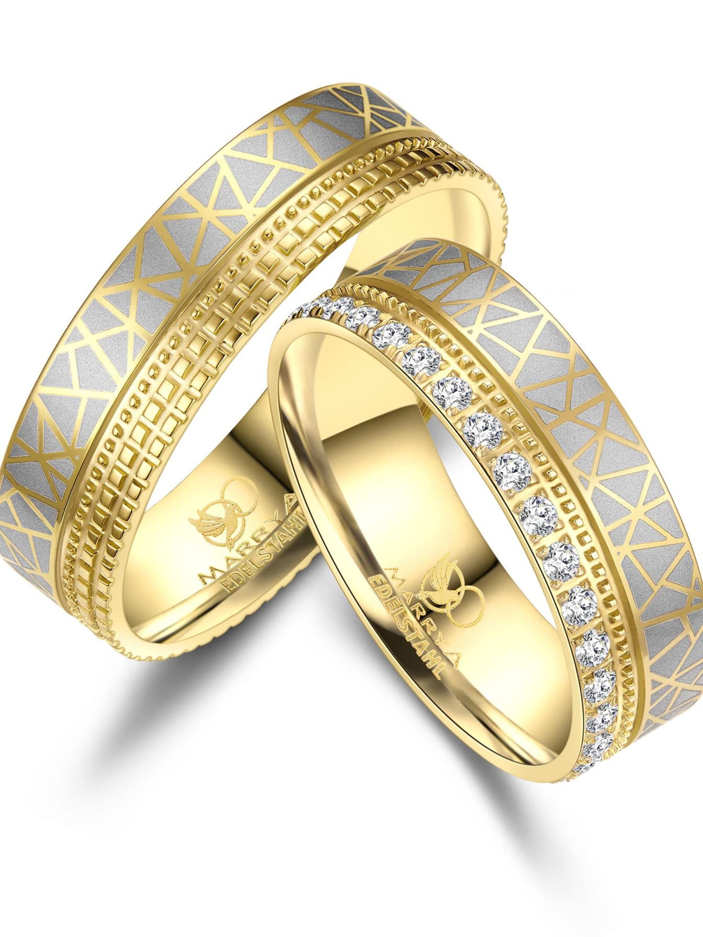 MARRYA Ring 'MARRYA ES-37 Ehering aus Edelstahl - Gold plattiert' i guld